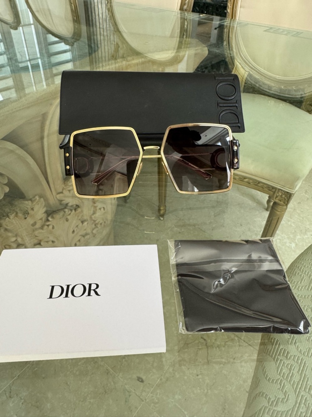 Dior Black and Gold Square-Frame Sunglasses - Picture 2 of 5